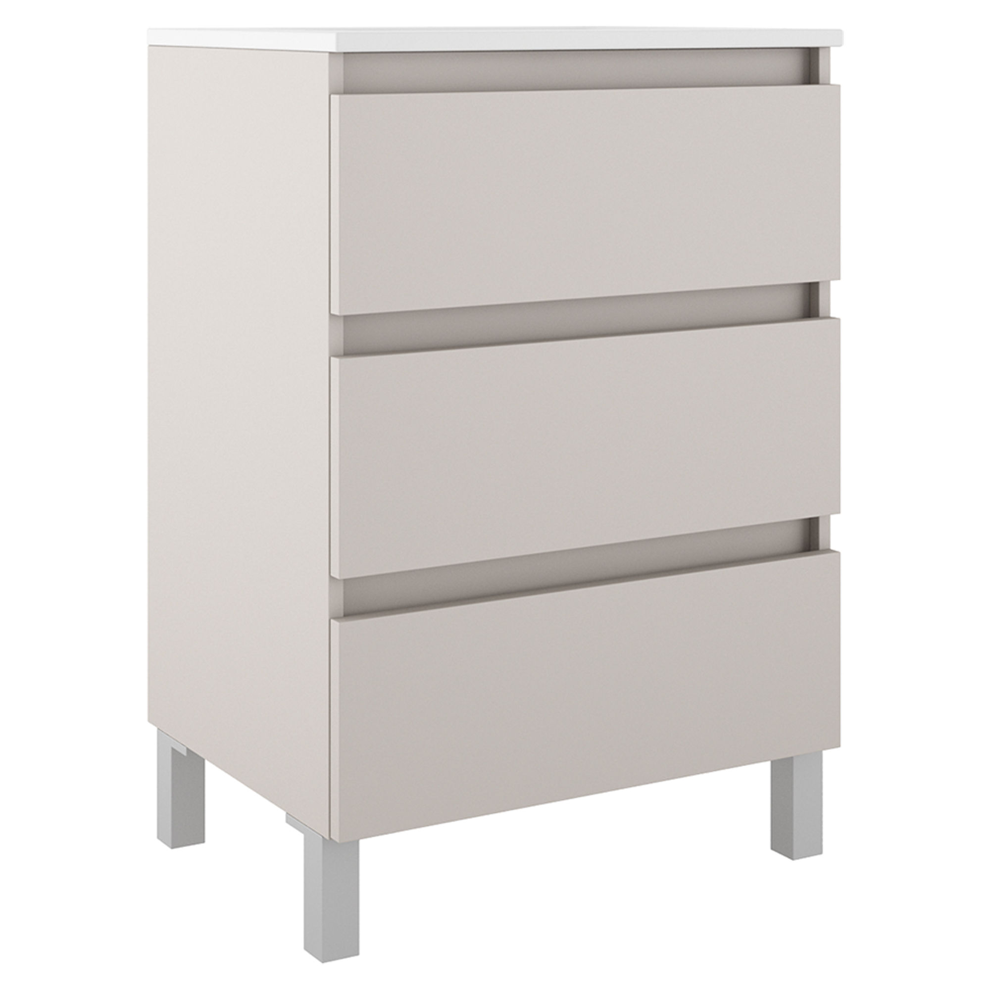 Servantskap Compakt Beige Matt 60x40 cm med Servant, Tre Skuffer & Ben