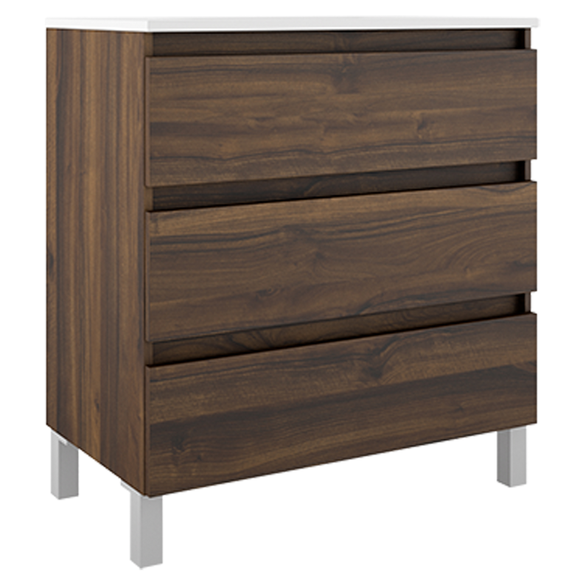 Servantskap Compakt Valnøtt Matt 70x40 cm med Servant, Tre Skuffer & Ben