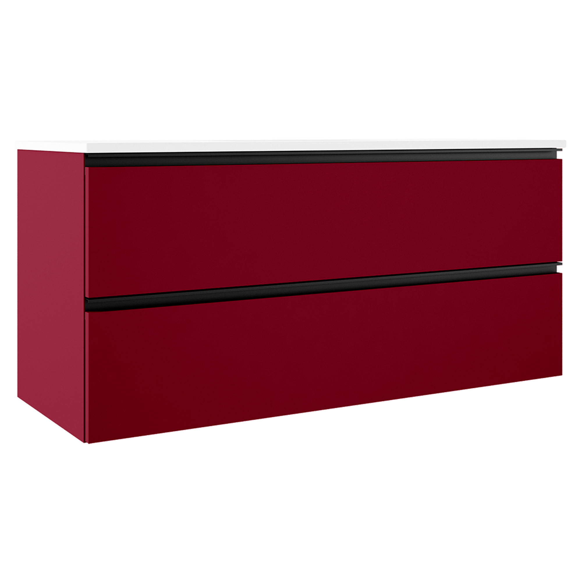 Dobbelt Servantskap Luna Rød Matt 120 cm med Servant Hvit Blank