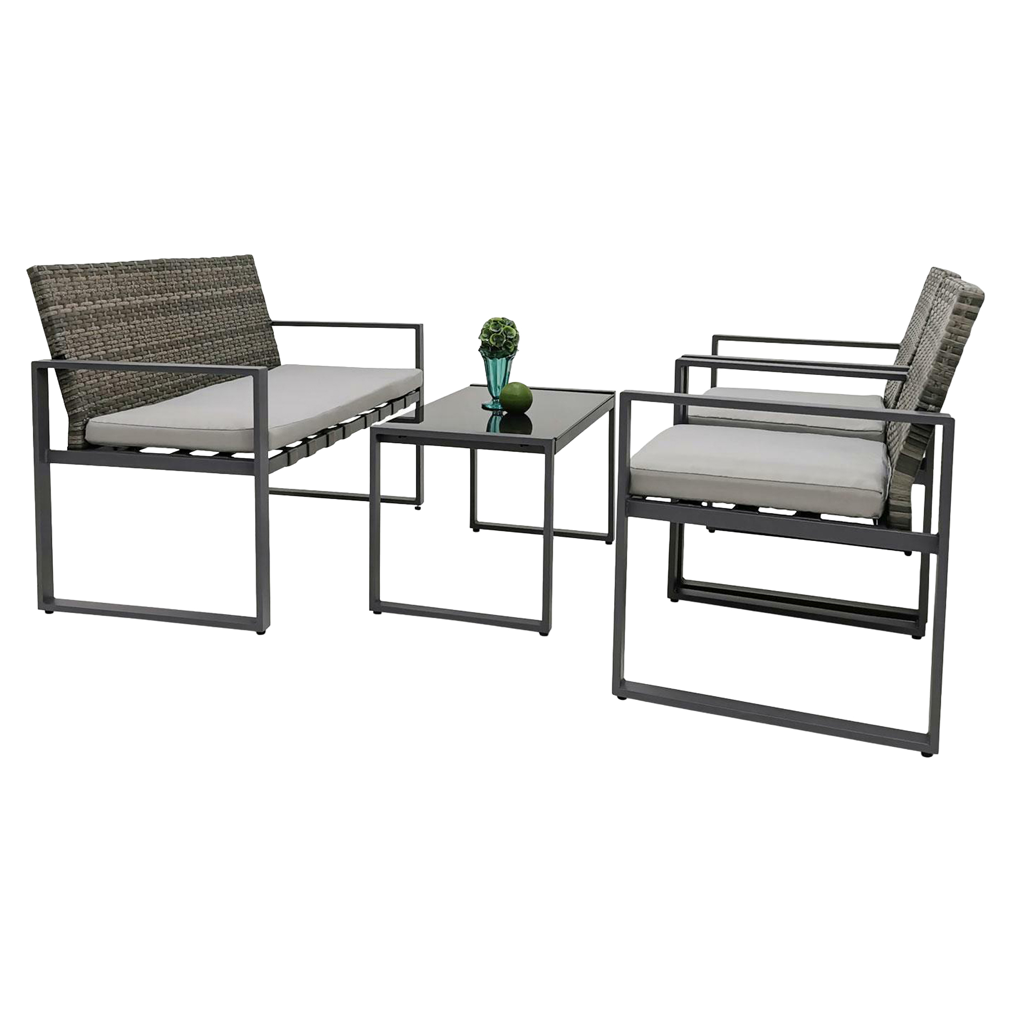Hagesett med Bord 70 cm, 2-Seters Sofa, 2 Lenestoler & Puter Aldoar Grå