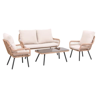 Trädgårdset med Sofbord 90 cm, 2-Sitssoffa, 2 Fåtöljer & Kuddar <strong>Norven</strong>  Rosa