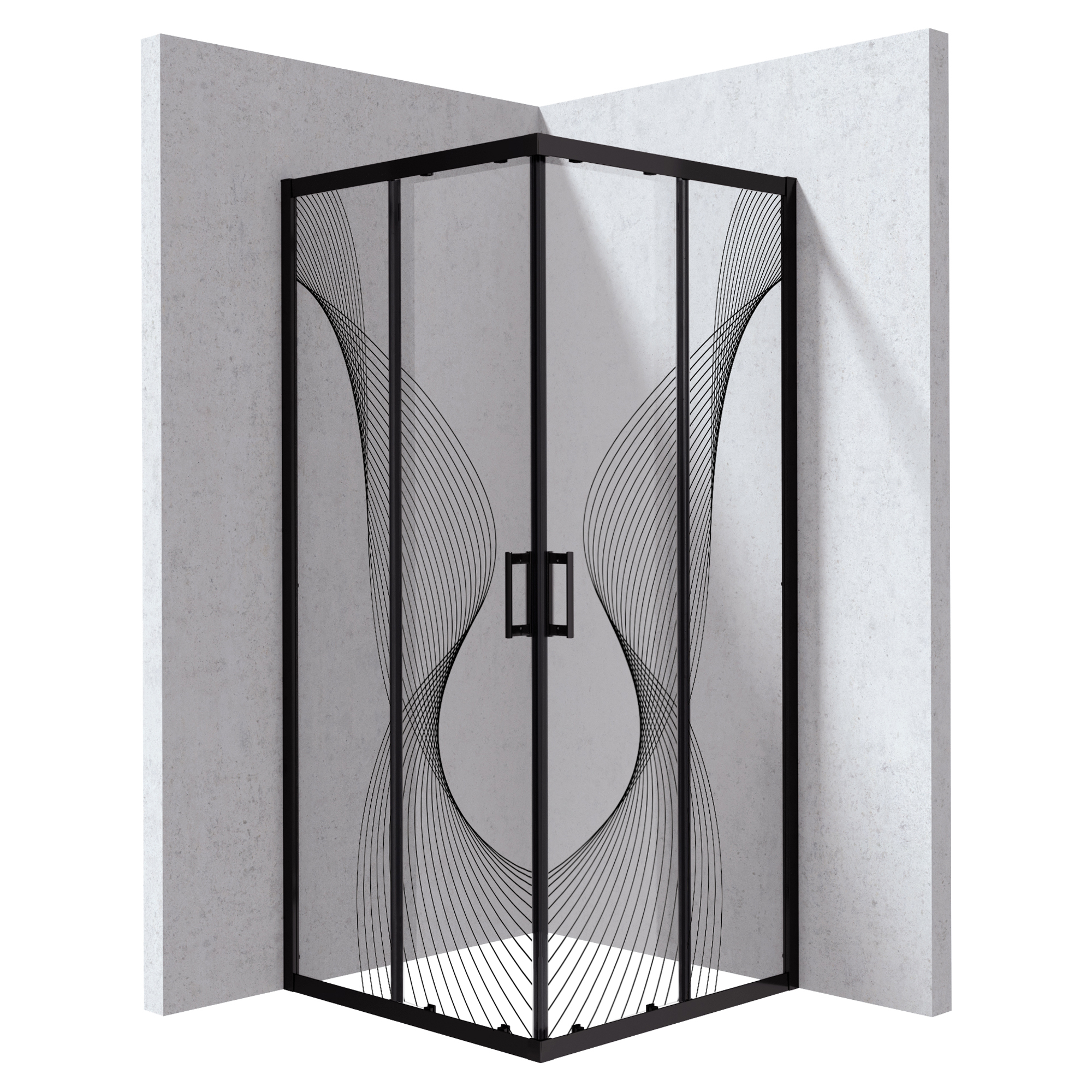 Duschhörn Funkia Evo Kvadratisk Svart 80x80 cm Vågigt Mönster