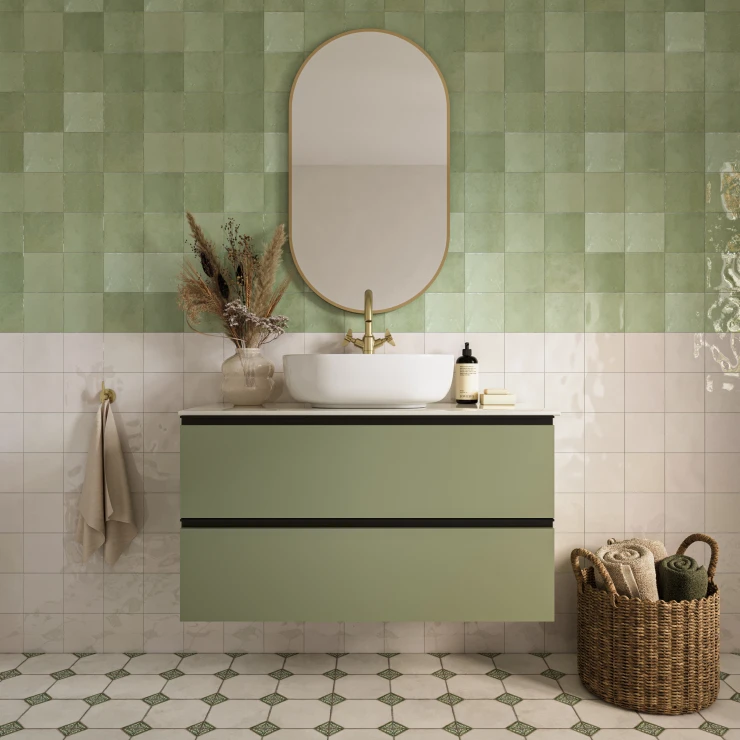 Tvättställsskåp Luna Oliv 100 cm med Cosentino Bänkskiva Silestone Ljusbeige Polerad