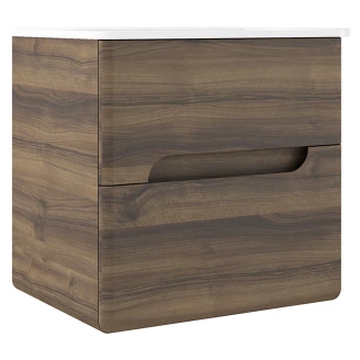 Tvättställsskåp <strong>Rondo</strong>  Walnut Matt 60 cm med Handfat Vit Blank
