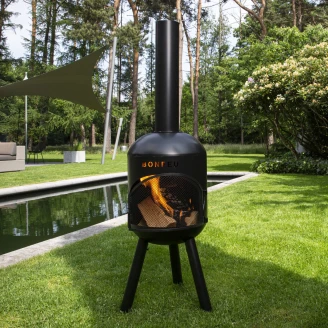 BonFeu <strong>Grillset</strong>  med Eldstad BonSolo Svart, Spisrör L, Koppling Spisrör, Regnmössa & Överdrag