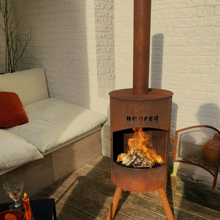 BonFeu Sett med Ildsted BonTon Cortenstål, Regnhatt & Trekk