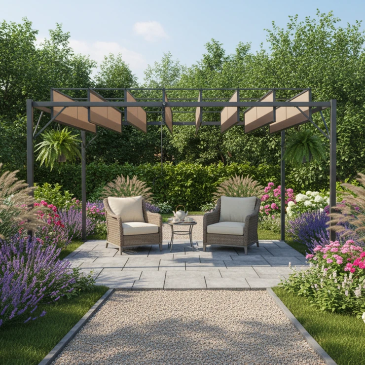 Pergola med Justerbara Lameller Arne Grå, Brun 300x400 cm