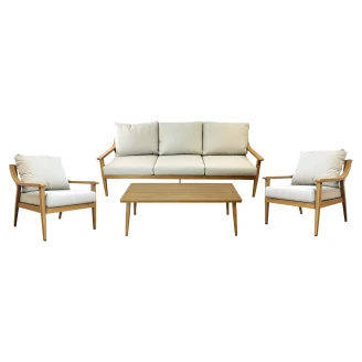 Trädgårdset med 3-Sitssoffa, Bord 128x53 cm, 2 Fåtöljer & Kuddar <strong>Mirena</strong>  Beige