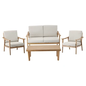 Trädgårdset med 2-Sitssoffa, Bord, 2 Fåtöljer & Kuddar <strong>Umber</strong>  Beige