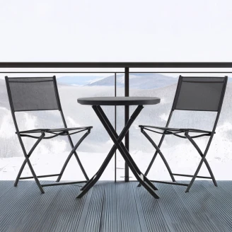Trädgårdsset med Bord Ø 60 cm & 2 Fällbara Stolar <strong>Orvix</strong>  Svart