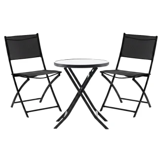 Trädgårdsset med Bord Ø 60 cm & 2 Fällbara Stolar <strong>Orvix</strong>  Svart