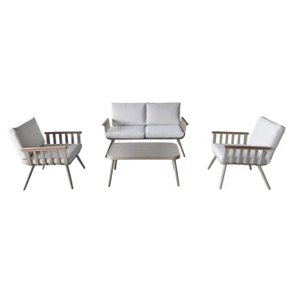 Trädgårdset med 2-Sitssoffa, Bord, 2 Fåtöljer & Kuddar <strong>Estia</strong>  Beige