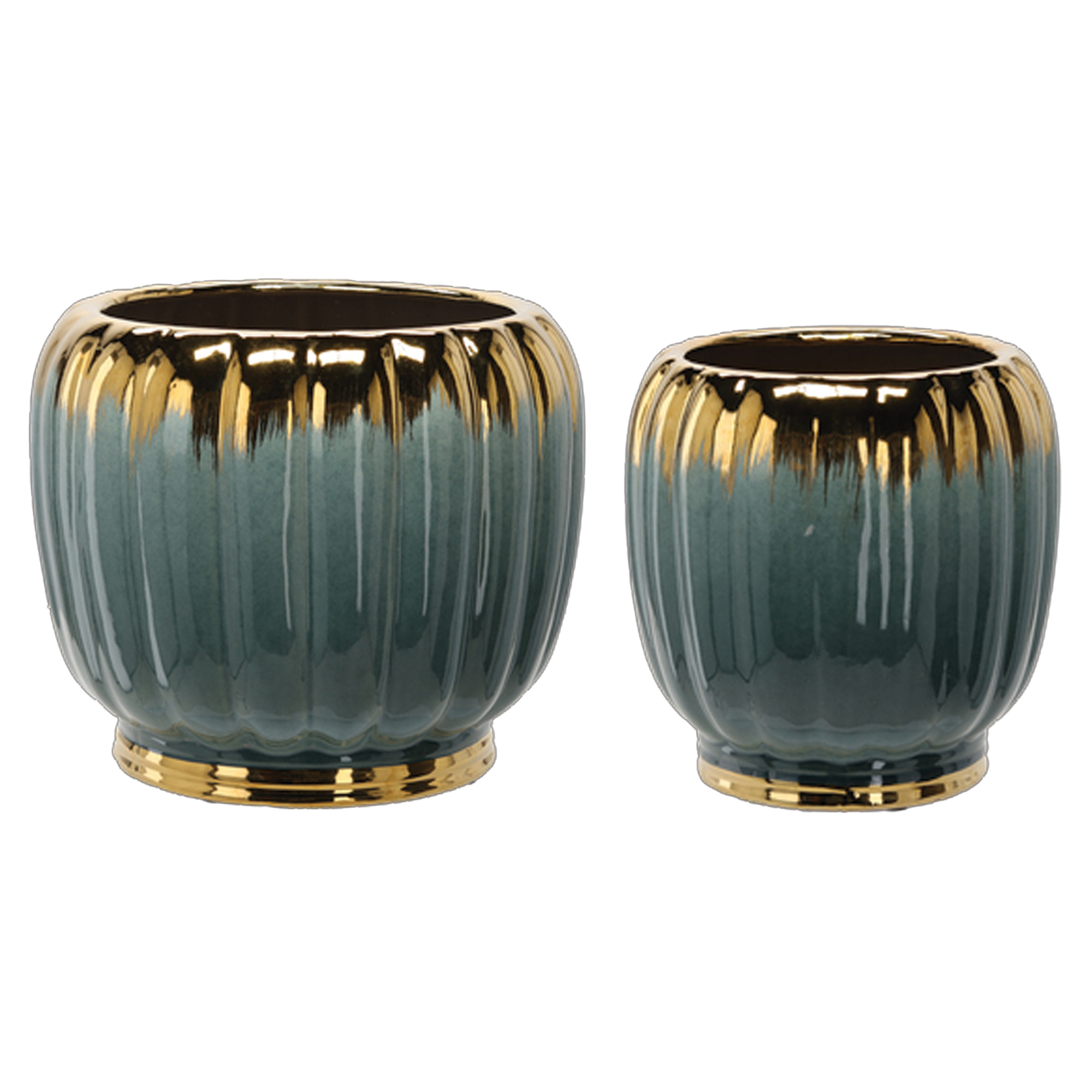 Set med 2 Krukor Bellatrix Turkos, Guld Ø41x35 & Ø28x29 cm