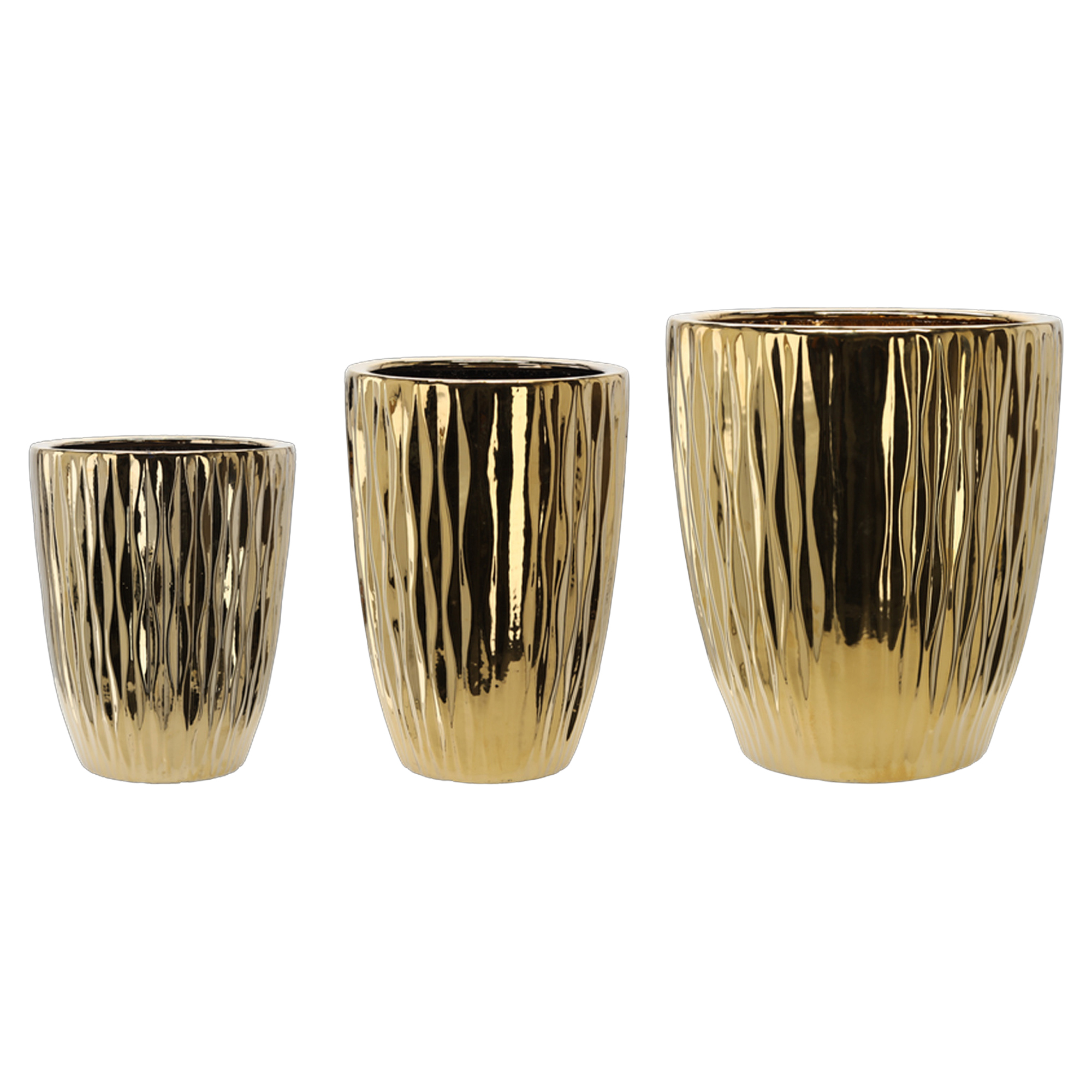 Set med 3 Krukor Bellatrix Guld Vågig Ø45x52, Ø37x46 & Ø29x42 cm