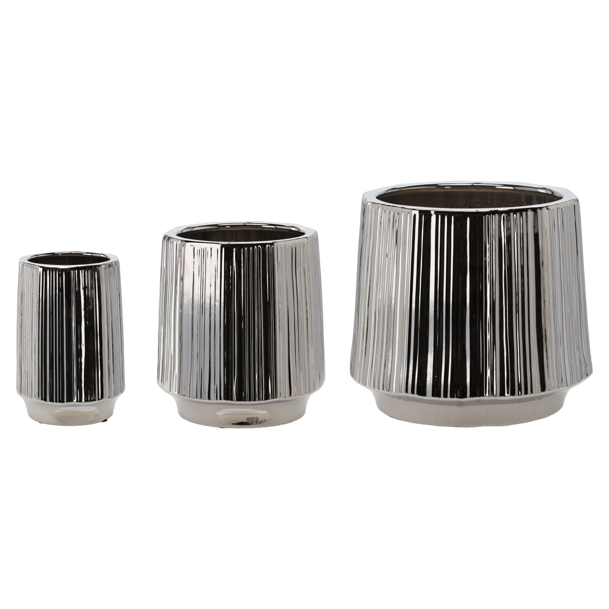 Set med 3 Krukor Bellatrix Silver Ränder Ø44x40, Ø32x36 & Ø22x33 cm
