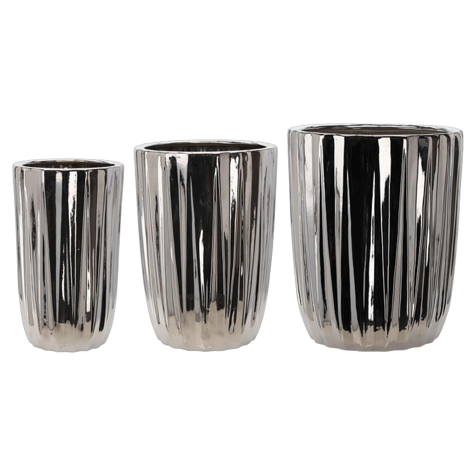 Set med 3 Krukor Bellatrix Silver Ränder Ø40x49, Ø32x45 & Ø25x42 cm