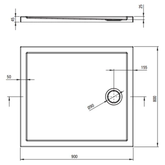 Duschhörn med Duschkar <strong>Funkia</strong>  Evo Rektangulär Svart 80x90 cm