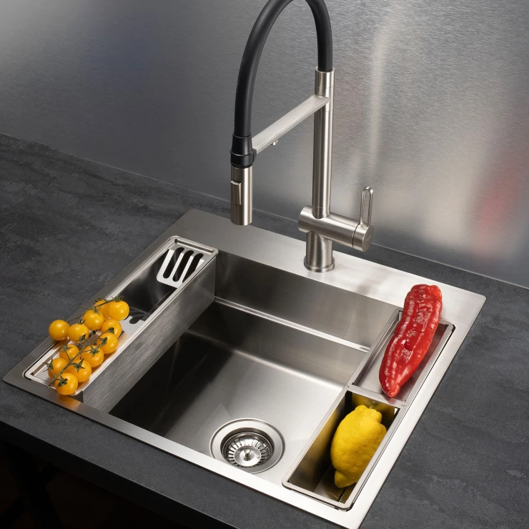 Rostfritt Stål Diskho Magnetic Krom Matt 60 cm med Tillbehör & Vattenlås