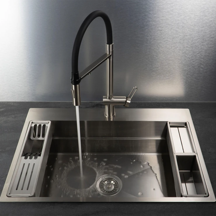 Rostfritt Stål Diskho Magnetic Krom Matt 80 cm med Tillbehör & Vattenlås