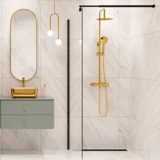Takduschset Lumitherm Guld Blank med Termostat