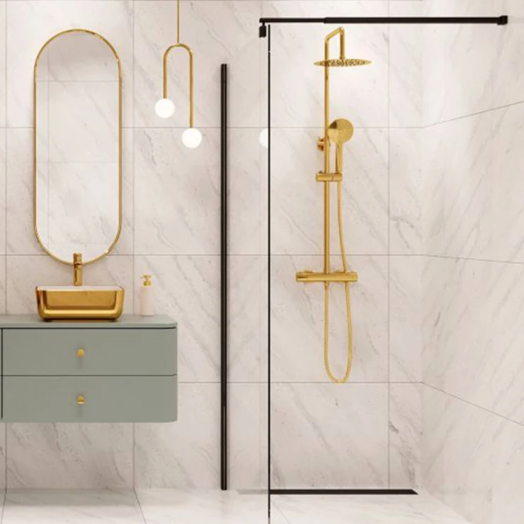 Takduschset Lumitherm Guld Blank med Termostat