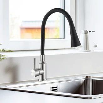 Köksblandare <strong>Eterno</strong>  Svart-Inox Matt med Flexibel Pip