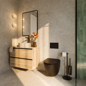 Tvättställsskåp Ek Luna Trä 80 cm med Cosentino Bänkskiva Silestone Ljusbeige Polerad