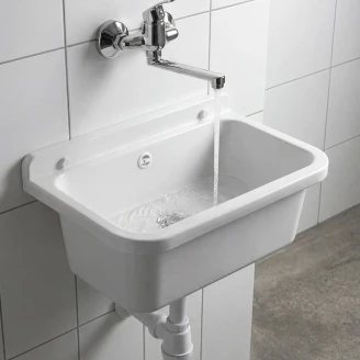Plast Utslagsvask <strong>Tvaro</strong>  Vit Blank 55x34 cm med Vattenlås