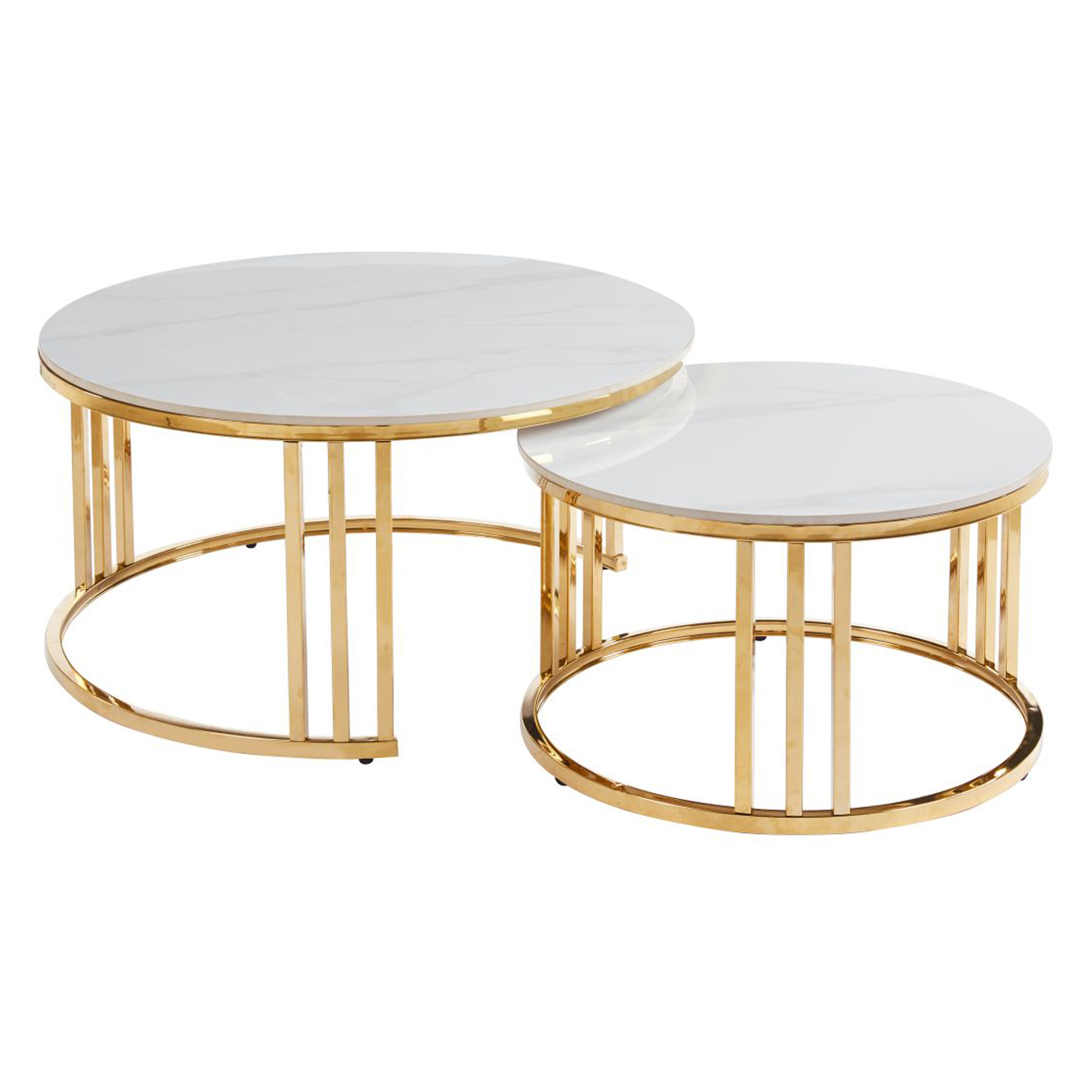Set med Soffbord Ø 80 & Ø 60 cm Relon Vit Marmor, Guld