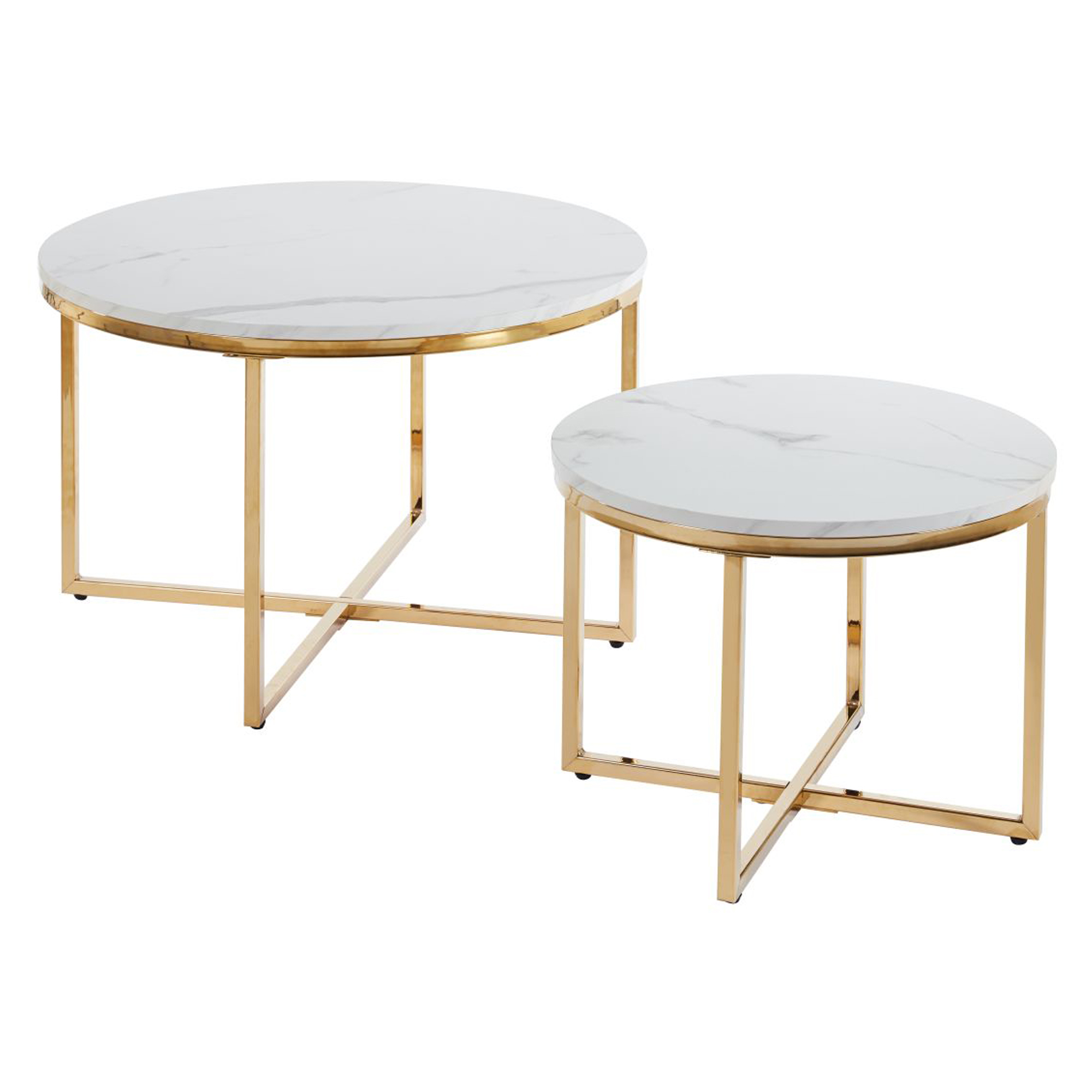 Set med Soffbord Ø 70 & Ø 50 cm Relon Vit Marmor, Guld