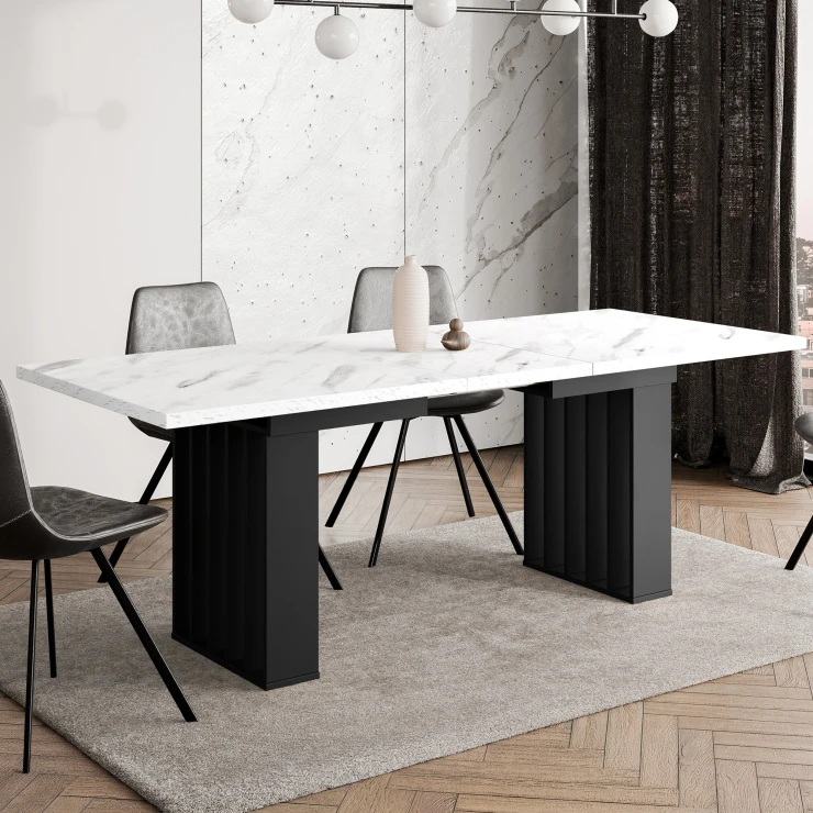 Matbord Mercer Vit, Svart Marmor 160-200-240x80 cm
