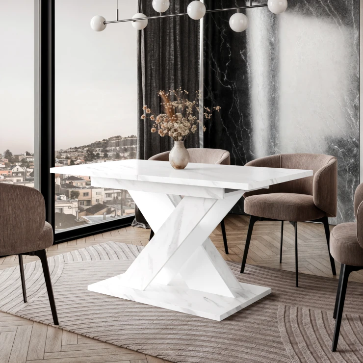 Matbord Benton Vit Marmor 120-160x80 cm
