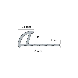 Kakellist i PVC Grå med Rund Stängd Profil, 10mm x 2.5m