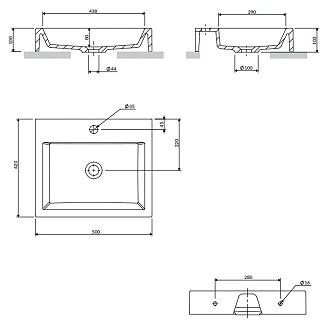 Omnires Väggmonterad Tvättställ <strong>Thasos M+</strong>  Vit Blank 50x42 cm