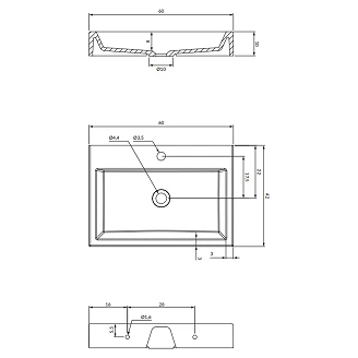 Omnires Väggmonterad Tvättställ <strong>Thasos M+</strong> Vit Blank 60x42 cm