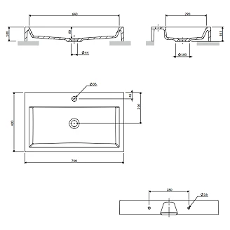 Omnires Väggmonterad Tvättställ <strong>Thasos M+</strong>  Vit Blank 70x42 cm