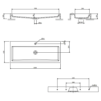 Omnires Väggmonterad Tvättställ <strong>Thasos M+</strong> Vit Blank 100x42 cm
