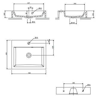 Omnires Väggmonterad Tvättställ <strong>Thasos M+</strong>  Vit Blank 50x42 cm med Bräddavlopp