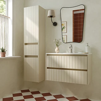 Tvättställsskåp <strong>Vireo</strong>  Beige Matt 70 cm med Handfat