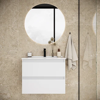 Tvättställsskåp <strong>Blisse</strong>  Vit Matt 70 cm med Två Lådor & Handfat Vit Blank
