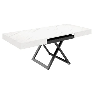 Bord Utdragbart <strong>Mimosa</strong>  Bianco Marmor 120 cm med U-Ben & Justerbar Höjd