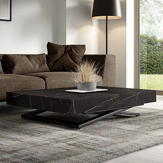Bord Utdragbart <strong>Mimosa</strong>  Svart Grigia Pietra 120 cm med U-Ben & Justerbar Höjd