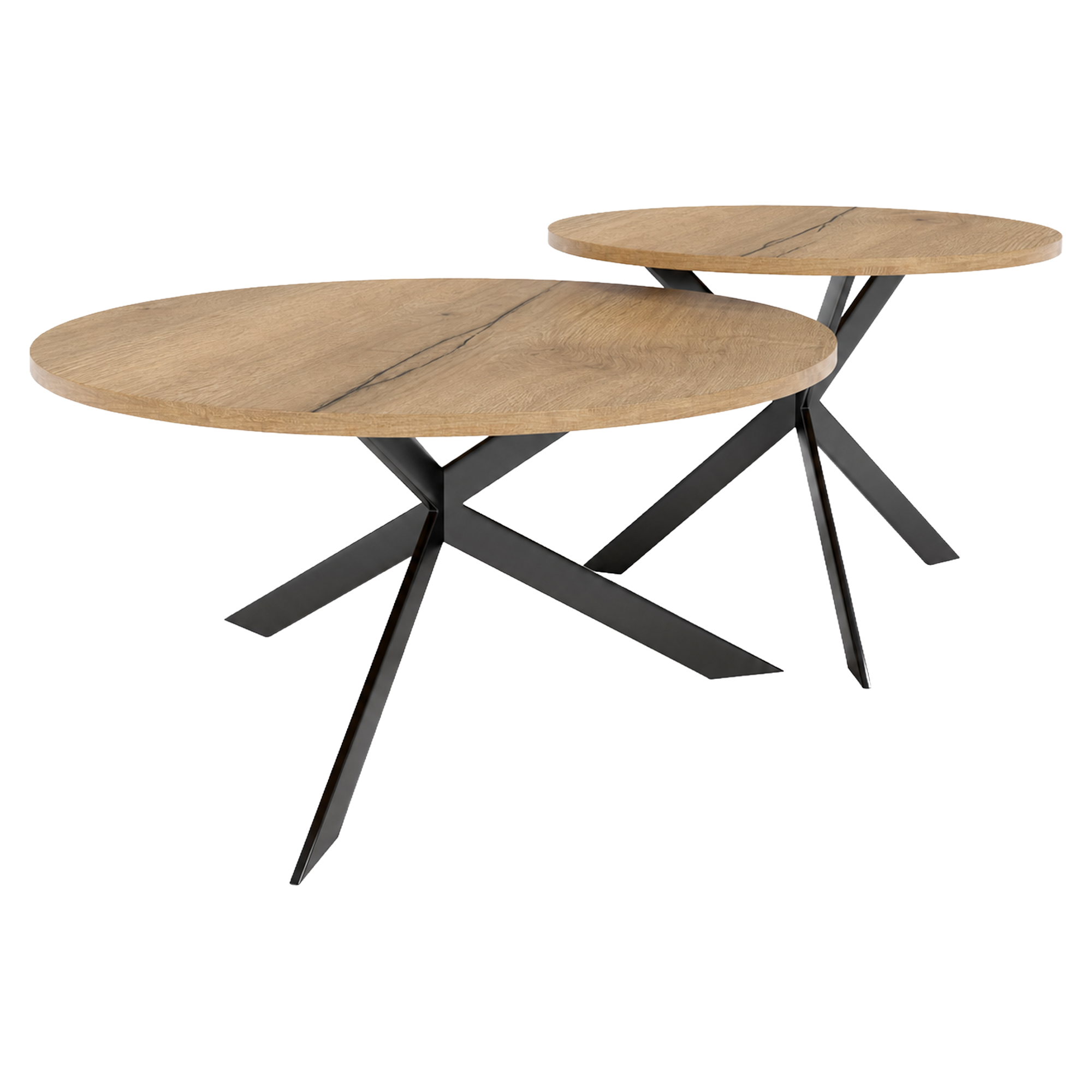 Set med Soffbord Salween Naturlig Halifax-Ek Ø75 & Ø58 cm