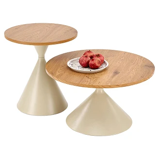 Set med Soffbord <strong>Pyllon</strong>  Naturlig Ek, Kaschmir Ø 70 & Ø 50 cm