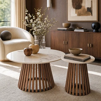 Soffbord <strong>Melix</strong>  Beige Marmor, Valnöt 50x50 cm