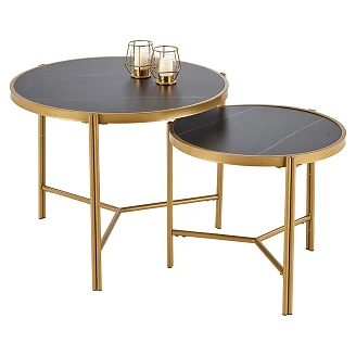 Set med Soffbord <strong>Fentix</strong>  Svart Marmor, Guld Ø 48 & Ø 63 cm