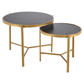 Set med Soffbord <strong>Fentix</strong>  Ø48 & Ø63 cm Svart Marmor, Guld