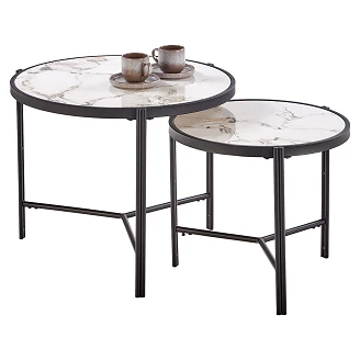 Set med Soffbord <strong>Fentix</strong>  Vit Marmor, Svart Ø 48 & Ø 63 cm