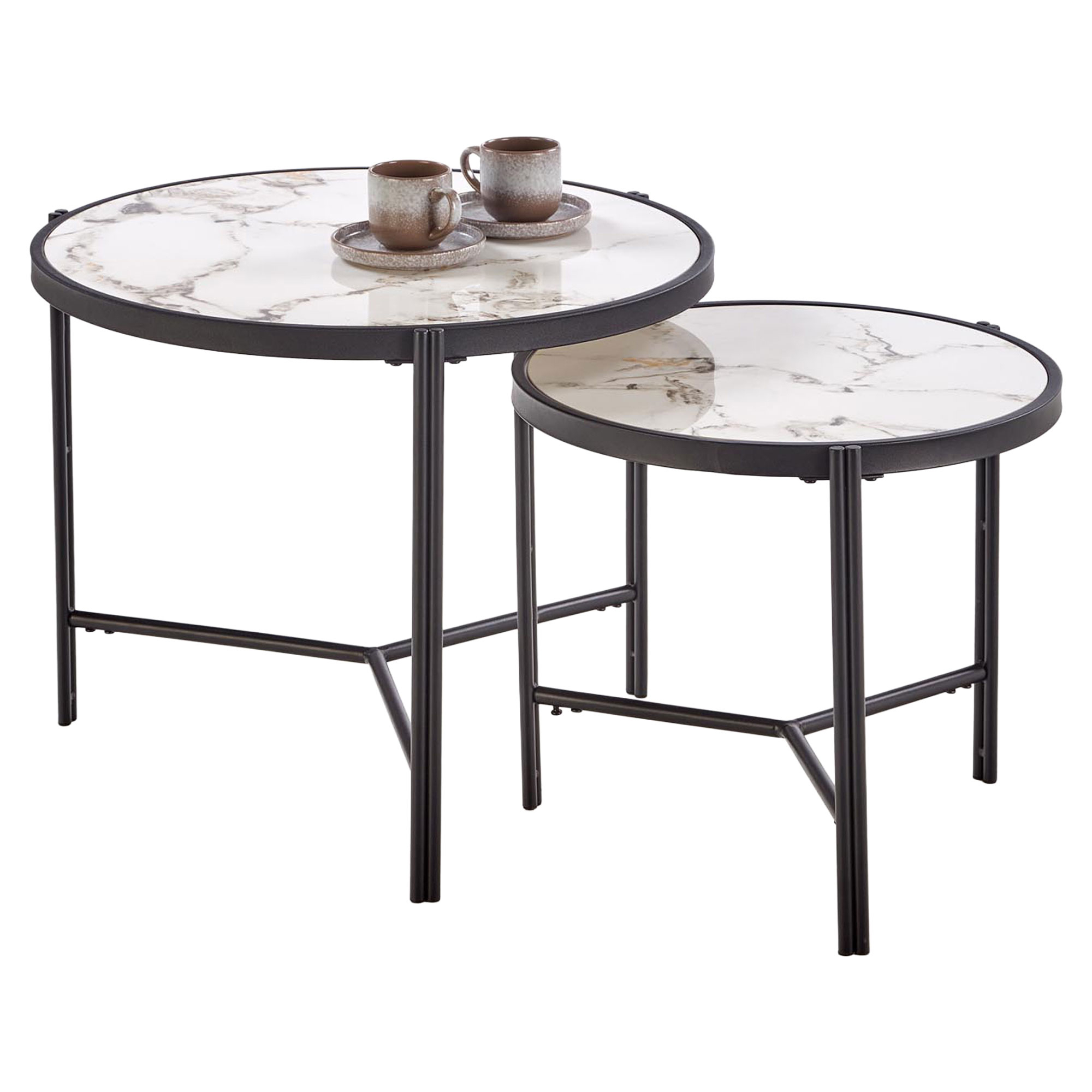 Set med Soffbord Fentix Vit Marmor, Svart Ø 48 & Ø 63 cm