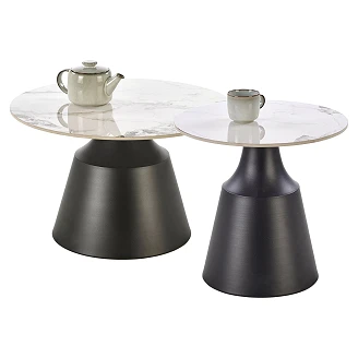 Set med Soffbord <strong>Magvos</strong>  Ø48 & Ø70 cm Vit Marmor, Svart